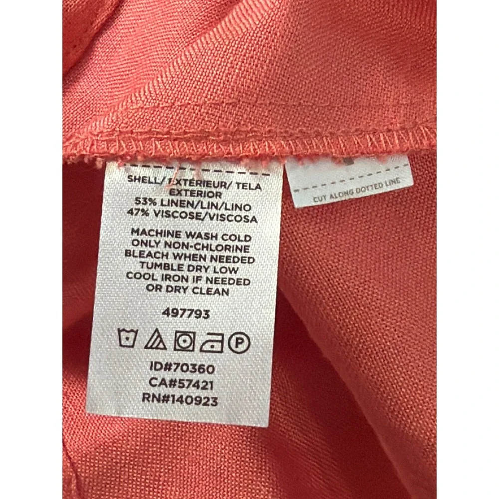 LOFT Dress Womens 0 Coral Linen Blend Halter Tie Waist Midi Sun‎ Dress Pockets
